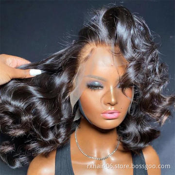 Wholesale 13x4 Lace Front Body Wave Bob Wigs,Pre Plucked With Baby Hair Ocean Wave Wig,150% Short Bob Human Hair Wigs For Women